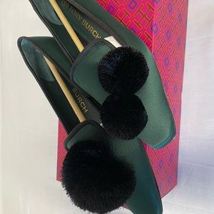 Tory Burch Pom Pom Smoking Slippers